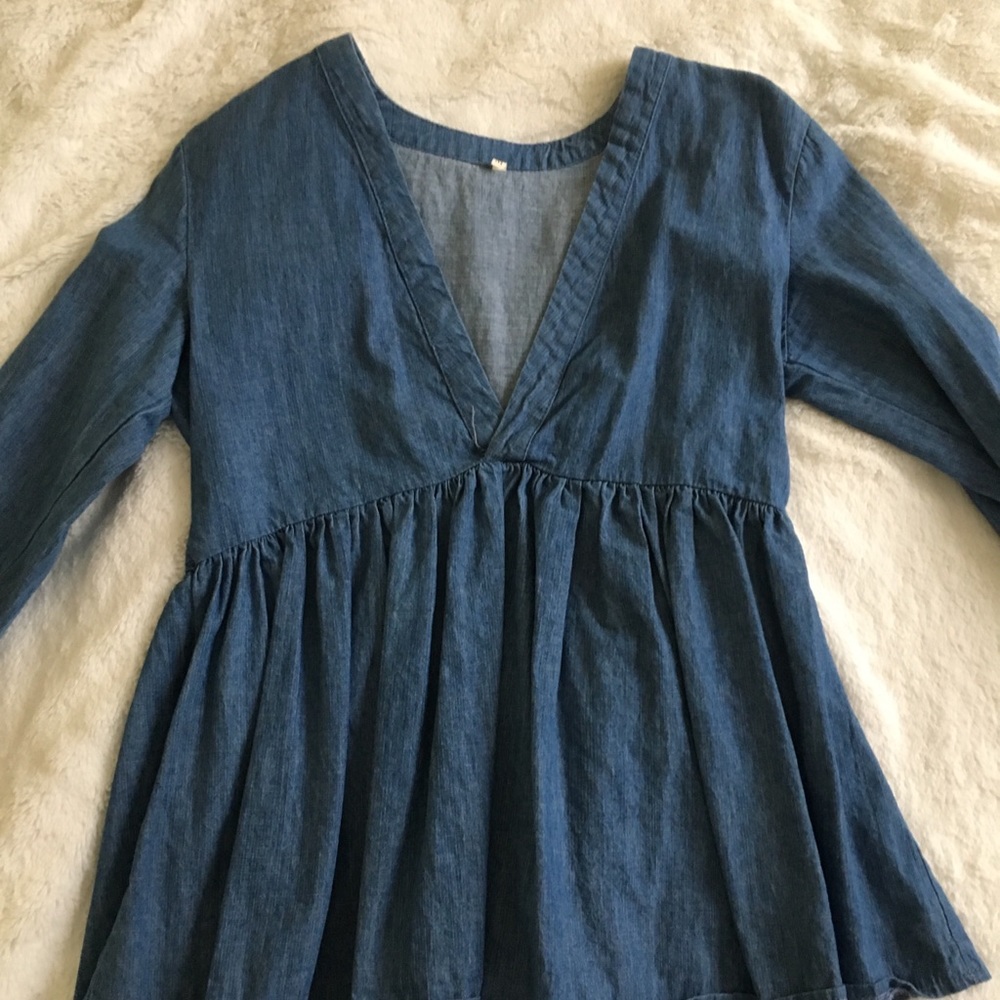 Chambray Bell Sleeve Blouse